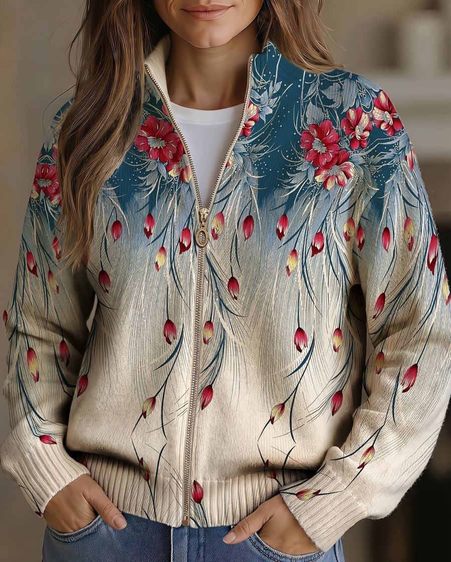 Seraphine | Floral Gradient Zip Cardigan